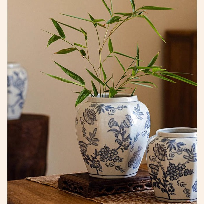 Blue and White Porcelain Floral Vase