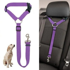 Solid Color Two-in-one Pet Car Seat Belt Nylon Lead Leash Backseat