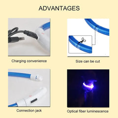 1pc Led Dog Collar Luminous USB Cat Dog Collar 3 Modes LED Light