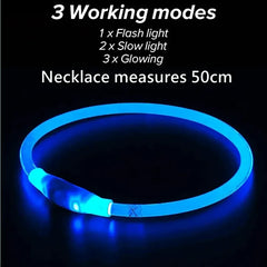 1pc Led Dog Collar Luminous USB Cat Dog Collar 3 Modes LED Light