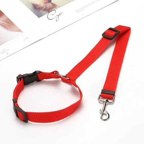 Solid Color Two-in-one Pet Car Seat Belt Nylon Lead Leash Backseat